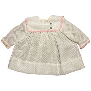 Baby Girls Vintage Just Adorable White Bib Dress Top Pink 12 Mos